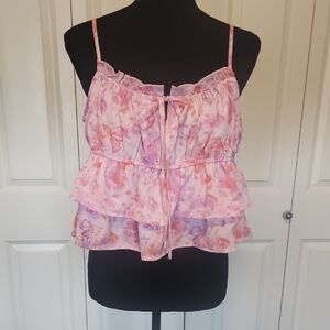 wild fable Pink Floral Tiered Ruffle Cami with Tie